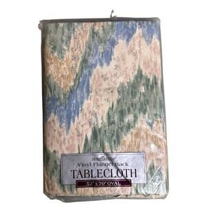 HomeTrends Vinyl Tablecloth Flannel Back 52”x70” Oval Pastel Colors Vtg Retro